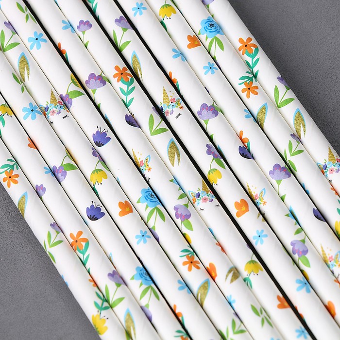 Papír szívószál virágmintás, 197 mm hosszú, környezetbarát eldobható szívószál vendéglátóhelyek számára.