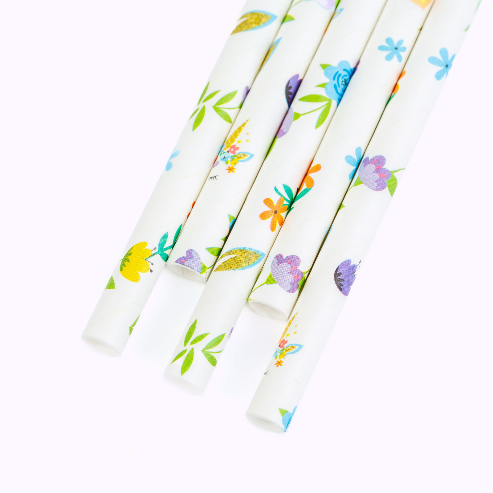 Papír szívószál virágmintás környezetbarát party kellék 19,7 cm