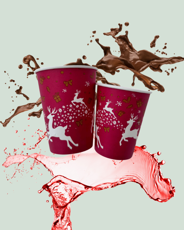 200 ml papírpohár karácsonyi- rénszarvas mintás, piros