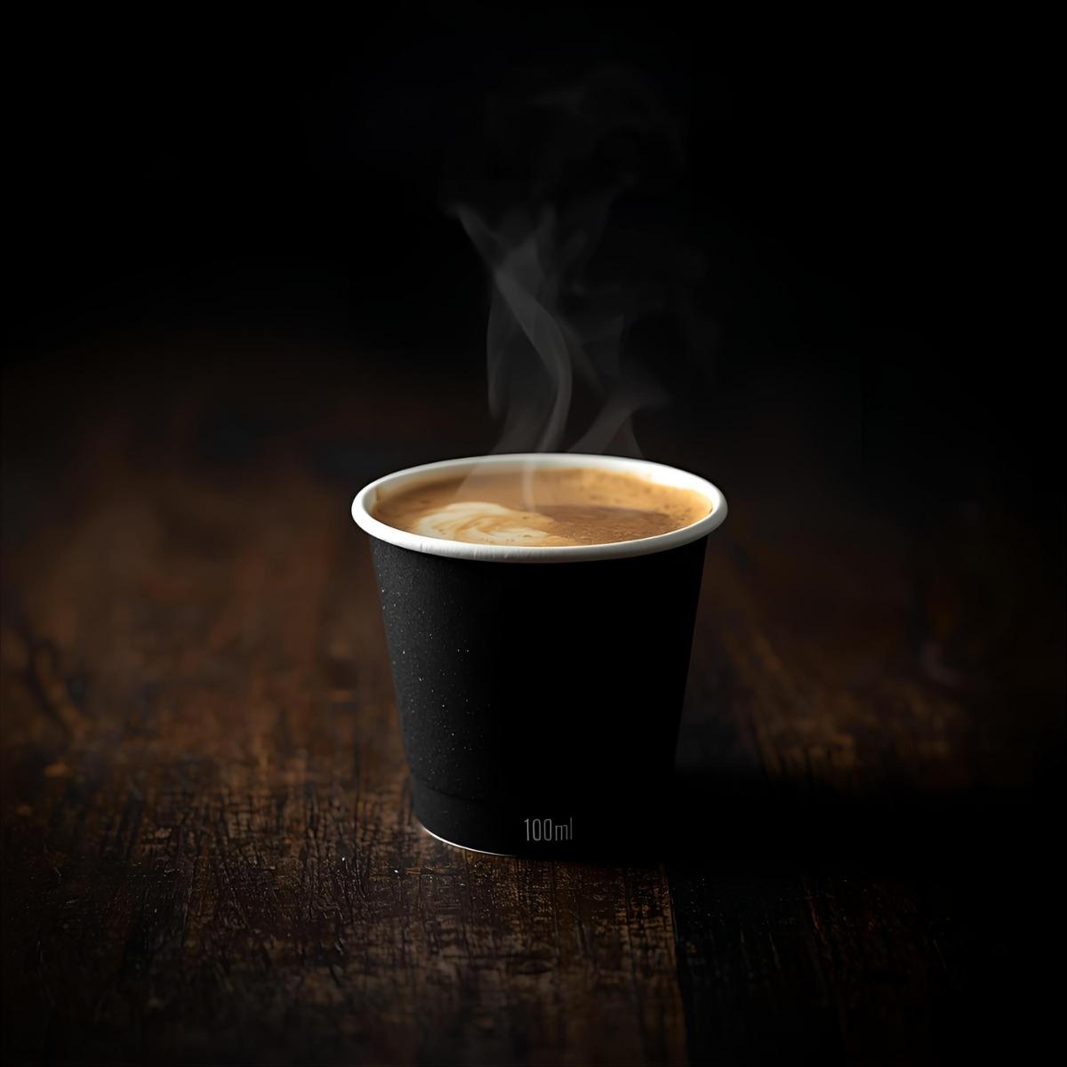 Fekete papírpohár 1,1 dl kávéhoz, teához, forró csokihoz vagy forralt borhoz.